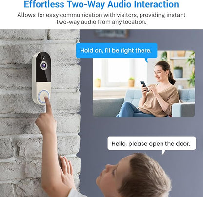 1080p Wireless Video Doorbell Camera, Smart Outdoor Surveillance Cam, Live View, Cloud Storage, AI Human Detection, Instant Alerts, Night Vision, Two Way Audio, 2.4G WiFi Only