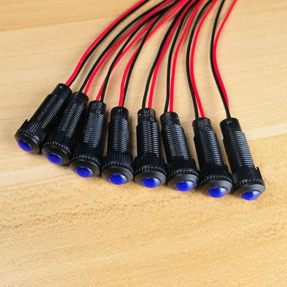 8pcs Blue LED Indicator Pilot Light AC/DC 12-24V Mounting Hole Size 8mm(Flame Retardant Plastic Shell)