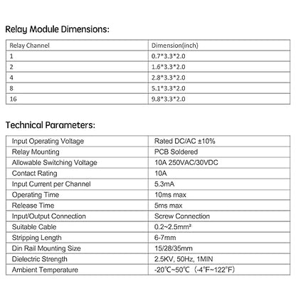 Relay Board, 16 Channel 1 SPDT DIN Rail Mount 24V DC/AC Relay, Interface Board