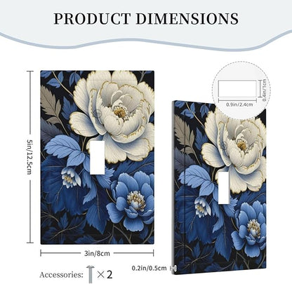 Blue White Flowers Light Switch Covers 1 Gang Single Toggle Wall Plate Decorative Switchcover Electrical Switchplate for Country Living Decor