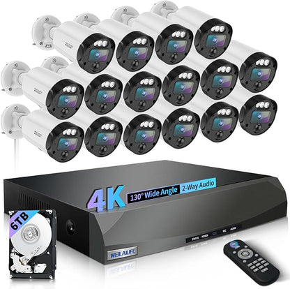 【2-Way Audio & 130° Ultra Wide-Angle】 4K 8MP Outdoor Wired Security Camera System, Wired Home Security Camera System, Home Surveillance DVR Kits