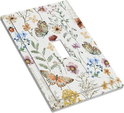 Decorative Light Switch Cover Boho White Background Butterfly Rustic Flower Single Toggle Personalized Wall Plate Switchplate 1 Gang Switchcover Decora Light Switch Plate for Home Decor