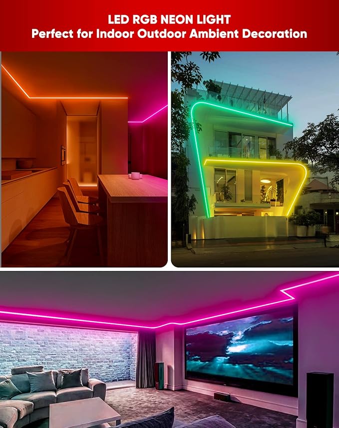 Shine Decor LED RGB Neon Rope Lights AC 120V, Expandable & Cuttable Bright Strip Lighting with Remote, Dimmable Color Changing, ETL Cold-Resistant & IP65 Waterproof for in&Outdoor, 10x20mm, 65.6FT