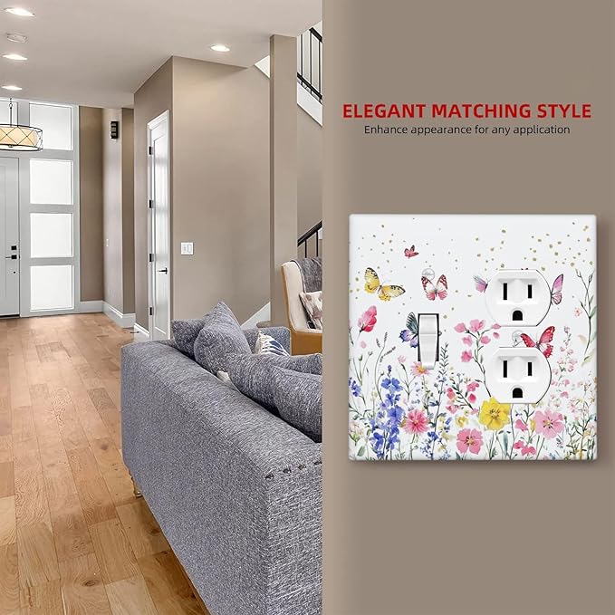 Wallplates Watercolor Floral Butterfly Colorful Wildflower 1 Toggle 1 Duplex Switch Plate Electrical Gfci Faceplate Decorative Light Switch Covers For Bed Room Living Room Decor