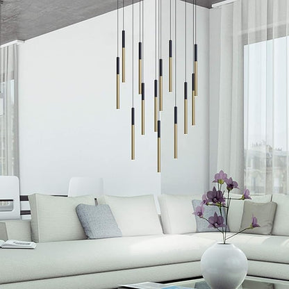 ALTAIR 9 Mini Pendant Lighting Black-Brass - LED Hanging Light Fixture for Kitchen Island, Bar, Foyer - Cluster Pendants - Dimmable, Adjustable Wire, Lamp Bulb Included