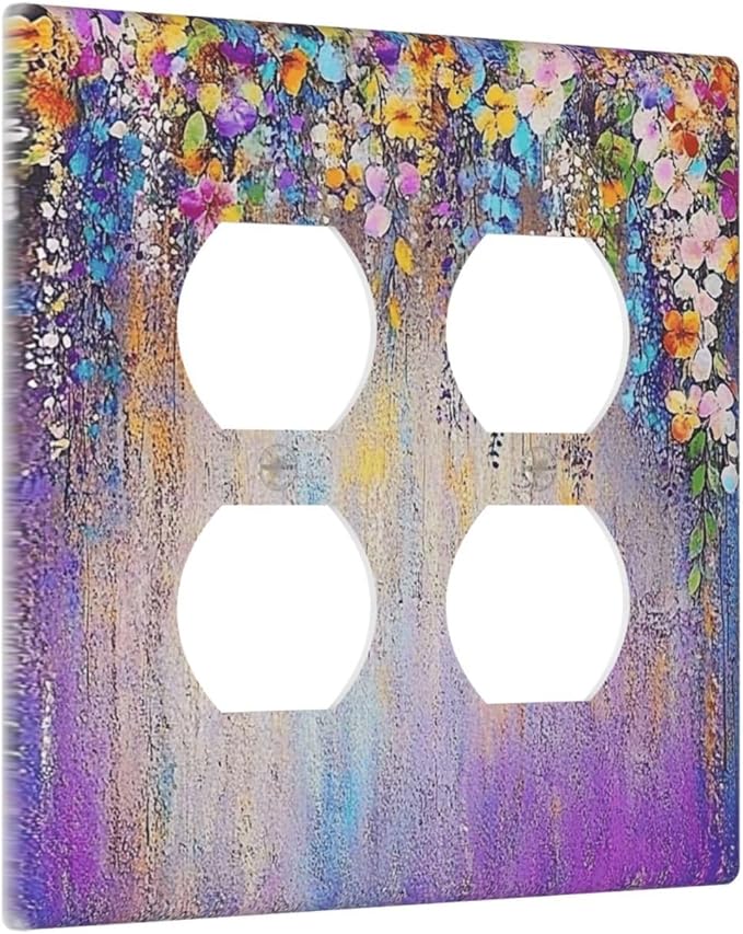 Colorful Country Flower Wildflower Floral Outlet Covers 2 Gang Double Duplex Decorative Light Switch Covers Electrical Wallplates Socket Faceplate For Bed Room Living Room Decor