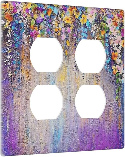Colorful Country Flower Wildflower Floral Outlet Covers 2 Gang Double Duplex Decorative Light Switch Covers Electrical Wallplates Socket Faceplate For Bed Room Living Room Decor