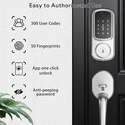 Keyless Entry Door Lock with Handle Set, Keyless Entry Deadbolt with Handle Set, Smart Locks for Front Door Alexa Fingerprint Auto Lock,Silver