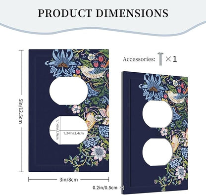 Decorative Outlet Covers Vintage Blue Morris Strawberry Thief Bird Flower 1 Gang Duplex Light Switch Cover Plate Wall Plates for Electrical Outlets Switchplate Faceplate