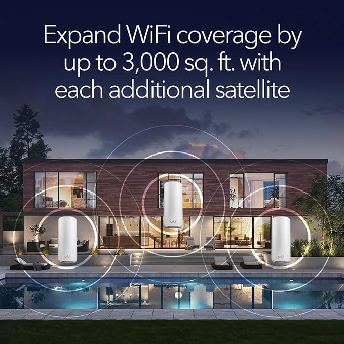 NETGEAR Orbi 870 Series (RBE870) Tri-Band WiFi 7 Mesh Add-on Satellite – Works with Orbi RBE872 and RBE873 – Security Features, Adds Coverage Up to 3,000 Sq. Ft. - BE21000 802.11be (Up to 21 Gbps)