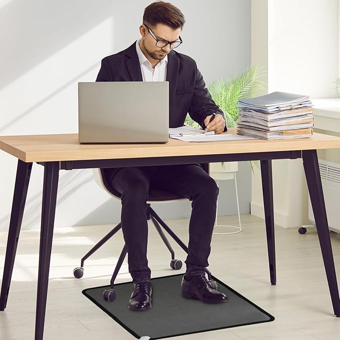 PVC 110V Heated Floor Mat Heater for Foot Warmer Under Desk 22 x 20 Inch Electric Heating Pad Energy Saving Carpet Pad Indoor Floor Heated Rug for Home Office Bathroom House Black