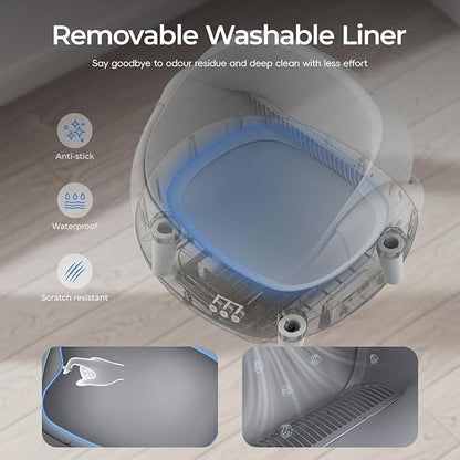 Open-Top Self Cleaning Litter Box, Automatic Cat Litter Box for Multiple Cats, APP Control, Safety Protection, Includes Trash Bags, White/Grey