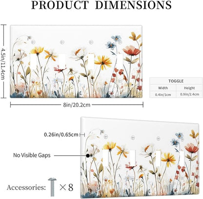 Watercolor Wildflower Colorful Floral Plant Light Switch Covers Quad Toggle Electrical Faceplate 4 Gang Wall Plate Decorative Switch Plates for Bed Room Living Room Decor