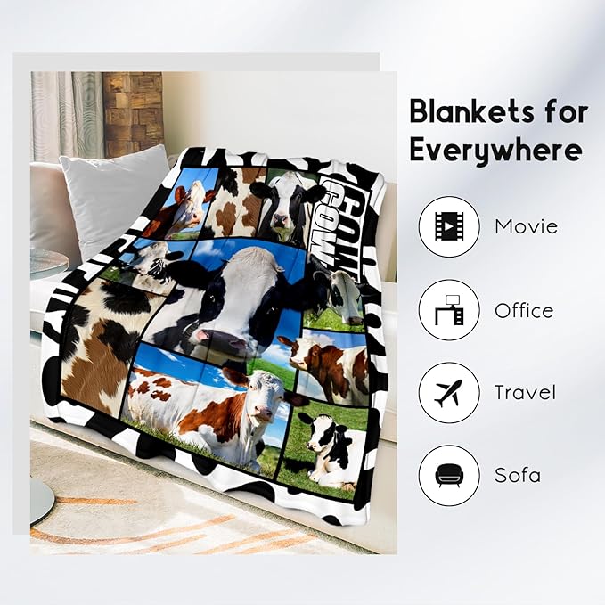 Cow Blankets and Throws, Cow Gifts for Women Girls, Soft Fluffy Fuzzy Farmhouse Blanket Country Home Decor, 40"x50" Animal Pattern Throw for Couch Sofa