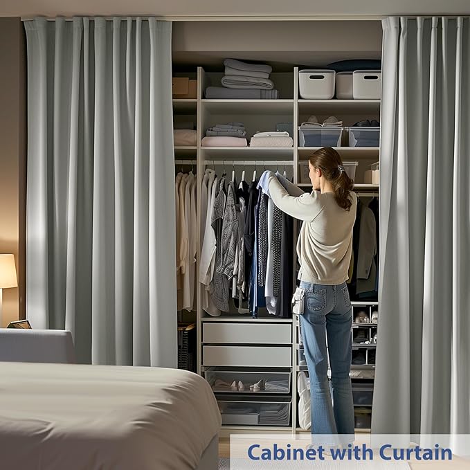 Room Divider Ceiling Mounted Curtains Track Sets Extra Wide Blackout Curtain Flexible Tracks for Bedroom Privacy Partition Separator, 1 Panel Light Grey Drape and White Rail, W8.3 x H7ft