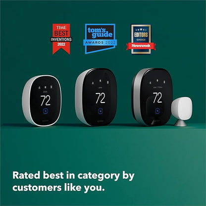 ecobee Smart Thermostat Premium with Smart Sensor and Air Quality Monitor - Programmable Wifi Thermostat - Works with Siri, Alexa, Google Assistant