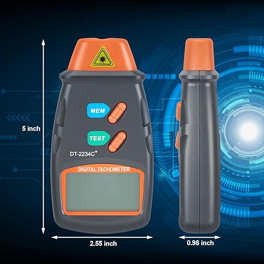 FITNATE Digital Laser Photo Tachometer Non Contact RPM Tach, Noncontact Laser Photo Sensor with 2.5RPM to 99999 RPM
