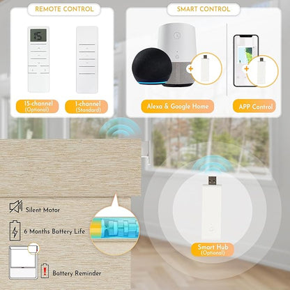 Persilux Smart Motorized Blinds with Remote, No Drill Automatic Roller Shades for Indoor Windows, Light Filtering Linen Fabric, Electric Blinds for Windows, Nature Khaki C25-3, Custom Size