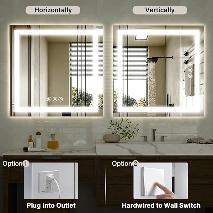 36x36 Inch Smart LED Bathroom Mirror - Anti-Fog Vanity Mirror with Touch Sensor, 3 Color Lighting & Dimmable Memory Function, Lighted Mirror, Modern Bathroom Wall Mirror