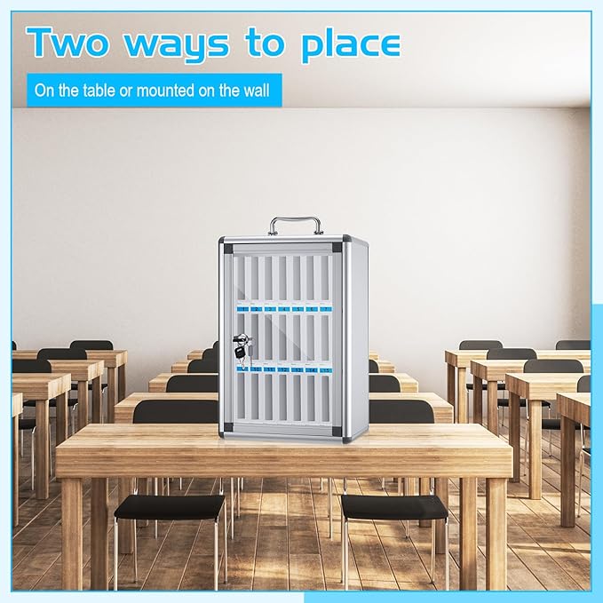 Amylove 24 Slots Cell Phone Locker Cabinet Aluminum Alloy Pocket Chart Storage Locker Box Cabinet Wall-Mounted Cell Phones Storage Box with Handle for Office Classroom Gym (White)