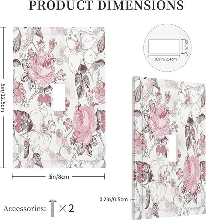 Decorative Light Switch Cover Modern Watercolor Flower Pink White Wildflower 1 Gang Single Toggle Decorator Outlet Wall Plate Device Electrical Faceplate Switchplates for Bedroom Home Decor