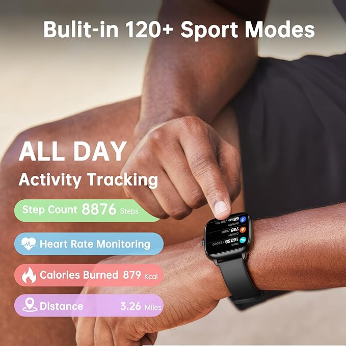 Health Fitness Tracker (Answer/Make Calls), Smart Watch with 24/7 Heart Rate Monitor, Activity Tracker with Blood Pressure, Blood Oxygen, 120+ Sport Modes Sleep Tracker for Women Men (Black)