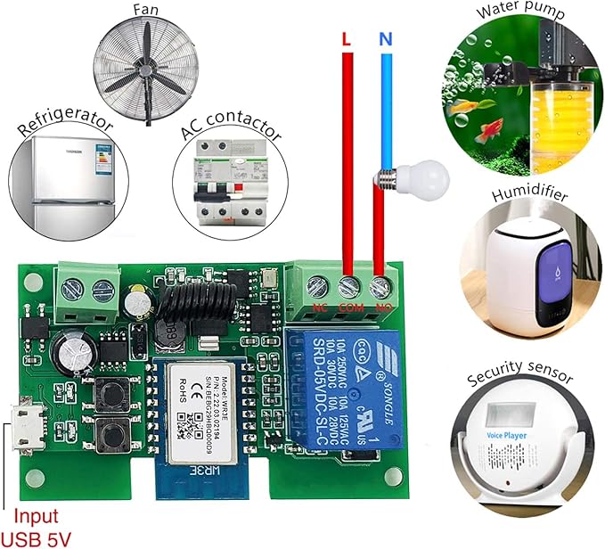 WiFi Inching/Selflocking Relay Modules WiFi Momentary Switch with 433 MHz RF Remote Control(Tuya SmartLife APP)