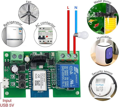 WiFi Inching/Selflocking Relay Modules WiFi Momentary Switch with 433 MHz RF Remote Control(Tuya SmartLife APP)