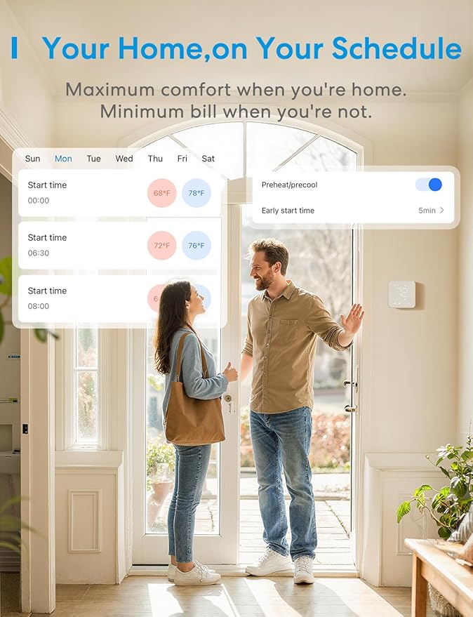 meross Smart Thermostat for Home, WiFi Thermostat Works with Matter, Alexa, Apple Home, Google Assistant, App & Voice Control, 7x24h Scheduling, Energy Saving, C-Wire Required