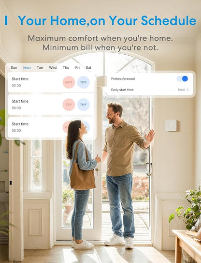 meross Smart Thermostat for Home, WiFi Thermostat Works with Matter, Alexa, Apple Home, Google Assistant, App & Voice Control, 7x24h Scheduling, Energy Saving, C-Wire Required