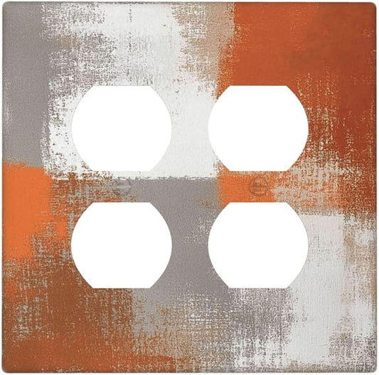 Orange Grey Abstract Art Oil Painting Outlet Covers 2 Gang Double Duplex Decorative Light Switch Covers Electrical Wallplates Socket Faceplate For Home Farmhouse Decor