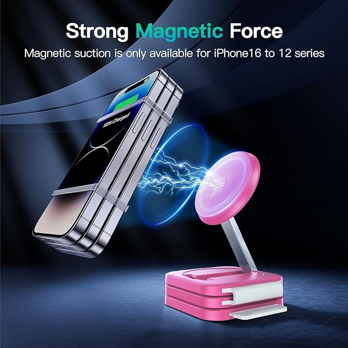 JARGOU 3 in 1 Magnetic Wireless Charger, Fast Charging Station for iPhone 16/15/14/13/12 Series, Travel Charger for Multiple Devices for AirPods 4/3/2/Pro, Charging Stand for Apple Watch Series (Pink)