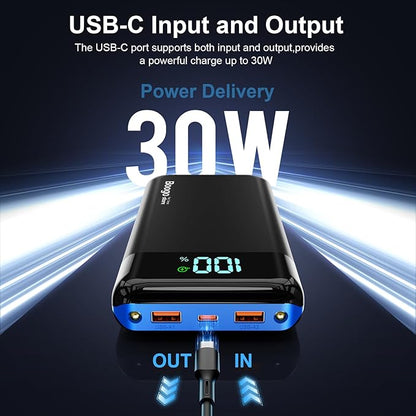 Portable Charger Power Bank 52800mAh Powerbank PD 30W and QC 4.0 Fast Charging Built-in Bright Flashlight LED Display 2 USB 1Type-C Output External Battery Pack for iPhone,Samsung