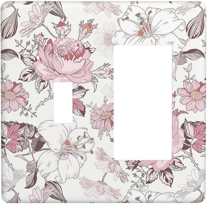 Outlet Covers Modern Watercolor Flower Pink White Wildflower 1 Toggle 1 Rocker Combination Decorative Wall Plate Light Switch Cover Plate Electrical Switch Plates for Bedroom Home Decor