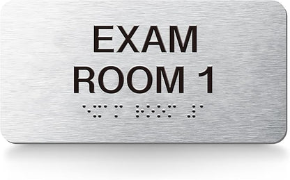 Exam Room Signs with Raised Text & Grade 2 Braille –,Easy Installation with Adhesive Pad – Brushed Aluminum/Silver Finish Easy Install with Double-Sided Tape