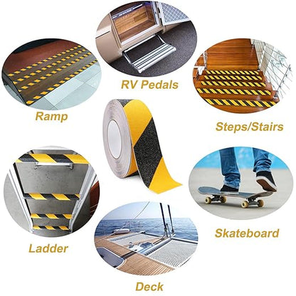 Anti Slip Safety Grip Tape 2 Inch x 60 Foot, Non Skid Tread for Stairs, Steps, Floors, Caution Dangerous Zones, Indoor and Outdoor Use (Yellow and Black)