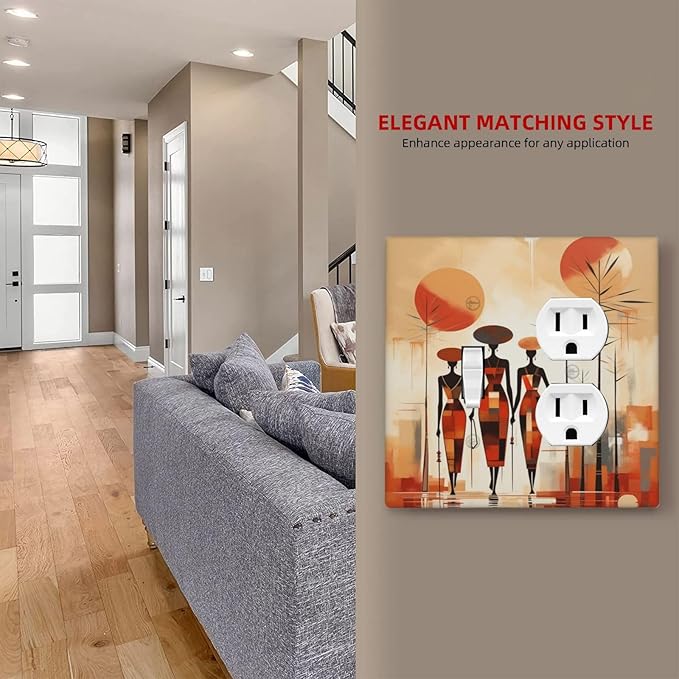Decorative Outlet Covers Minimalist Black Women Bohemia Sun 2 Gang Wall Plate Single Toggle Duplex Light Switch Cover Switch Plate Covers Faceplate for Bedroom Home Decor