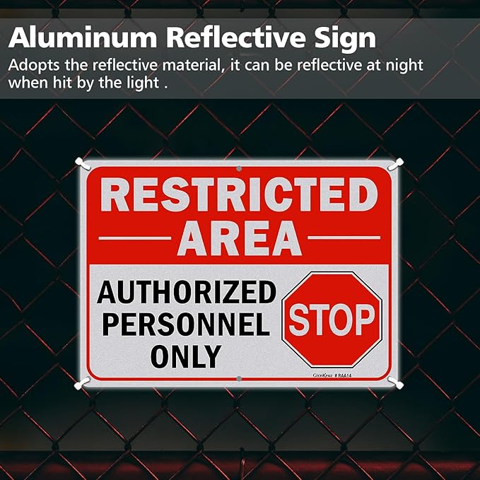 GicnKeuz Large Restricted Area Sign, 14x10 Inches Do Not Enter - Authorized Personnel Only Signs, Rust Free.40 Reflective Aluminum, Fade Resistant/Waterproof, 6 Pre-drilled Holes (2 Pack)