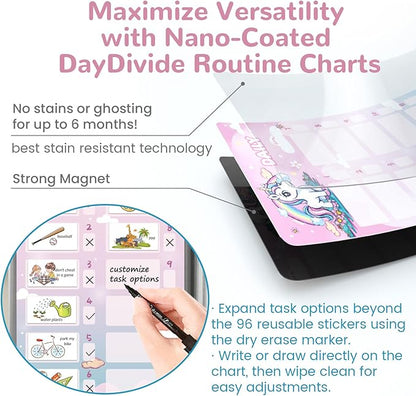 JJPRO Magnetic Bedtime/Morning/Daily Reward Routine Chart for Kids with Reward Jar-Bedtime Routine Chart,Reward Jar for Kids,Daily Checklist Reward Chart for Toddlers,Visual Schedule Board -Unicorn