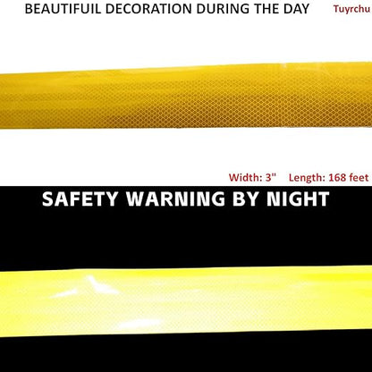 Non Fading Reflective Tape Yellow 3 inch, Outdoor Waterproof High Visibility Warning Industrial Marking Tape, Safety Stickers (68 feet)