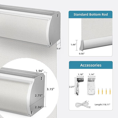 SmartWings Motorized Roller Shades 5% Openness Work with Homekit, Alexa SmartThings Google, Zigbee Motor Smart Blinds for Windows, Cordless Remote Control Window Shades, Rechargeable, Customized, Ice