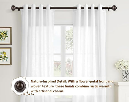 TONIAL 2 Pack Bronze Curtain Rod 32 to 58 Inches, 7/8 Adjustable Curtain Rods for Windows 20 to 54 Inches, Splicing Drapery Rods Heavy Duty with Netted Texture Finials