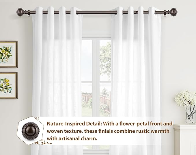 TONIAL 2 Pack Bronze Curtain Rod 32 to 86 Inches, 7/8 Adjustable Curtain Rods for Windows 20 to 82 Inches, Splicing Drapery Rods Heavy Duty with Netted Texture Finials