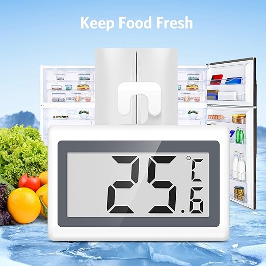 JXTZ Fridge Freezer Thermometer, 2 Pack Digital Refrigerator Thermometer, LCD Display Fridge Temperature Thermometer with Low Temperature Reminder, 3 Mounting Methods, °C/°F Switch, for Home Office