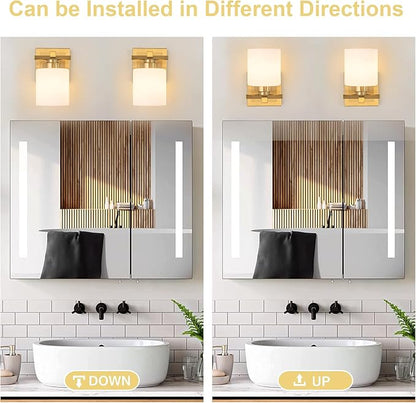 1 Light Modern Bathroom Light Fixtures Over Mirror, Brass Finish Vanity Lights for Bathroom Wall Sconces with Milky White Glass Shades, E26 Socket (Bulbs Not Included)