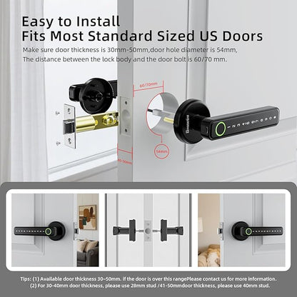 Fingerprint Door Lock Smart Door Lock with Keypad Keyless Entry Door Lock with Handle for Home Hotel Office Apartment Bedroom with Alexa (Black app Unlock) Ekwansetion