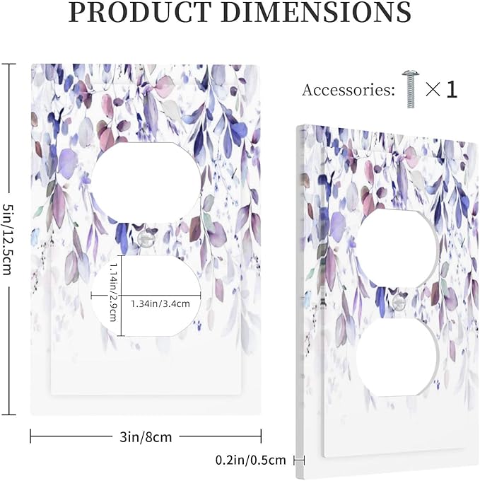 Purple Eucalyptus Watercolor Floral Rustic Leaf Outlet Covers 1 Gang Duplex Light Switch Cover Decorative Switch Plates Electrical Receptacle Faceplate Wall Plate for Farmhouse Home Decor