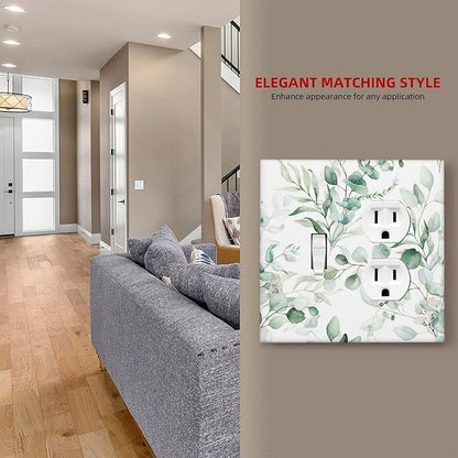 Boho Green Eucalyptus Leaf Floral Plants Flowers Wallplates 1 Toggle 1 Duplex Switch Plate Electrical GFCI Faceplate Decorative Light Switch Covers for Bed Room Living Room Decor