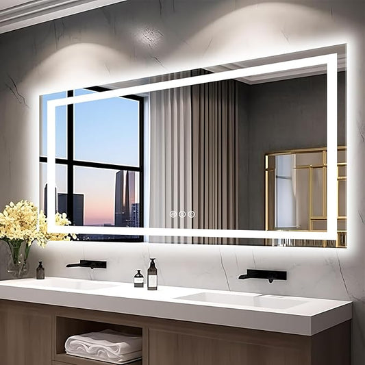 77"x36" Large LED Bathroom Mirror with Front Lit and Backlit, Anti-Fog Lighted Mirror for Wall, Stepless 3 Colors Dimmable Smart Vanity Mirror(Horizontal/Vertical)