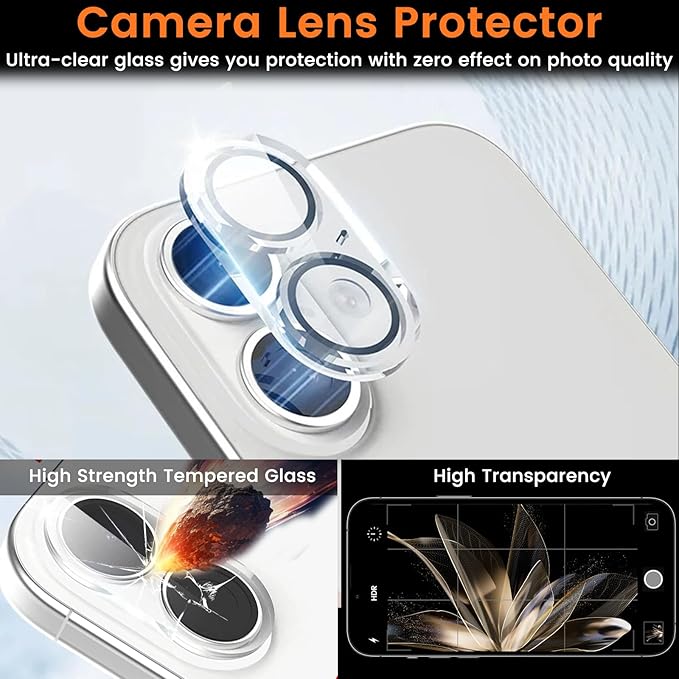 4+4 Pack Privacy Screen Protector for iPhone 16 Plus 6.7-Inch with 4 Pack Camera Lens Protector, Anti Spy Tempered Glass Film 9H Hardness Case Friendly